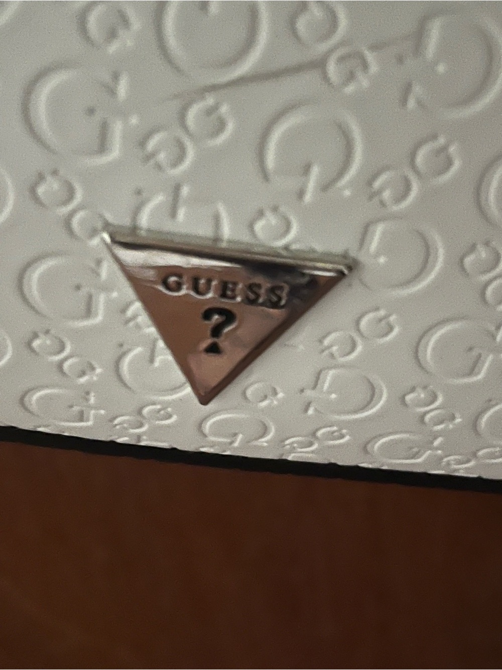 Guess White Embossed Logo with Silver Triangle Hardware